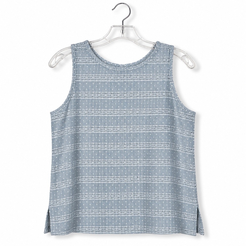 Chelsea 28 Tank Top Womens Small Dusty Blue Dot Lace Overlay Sleeveless Feminine